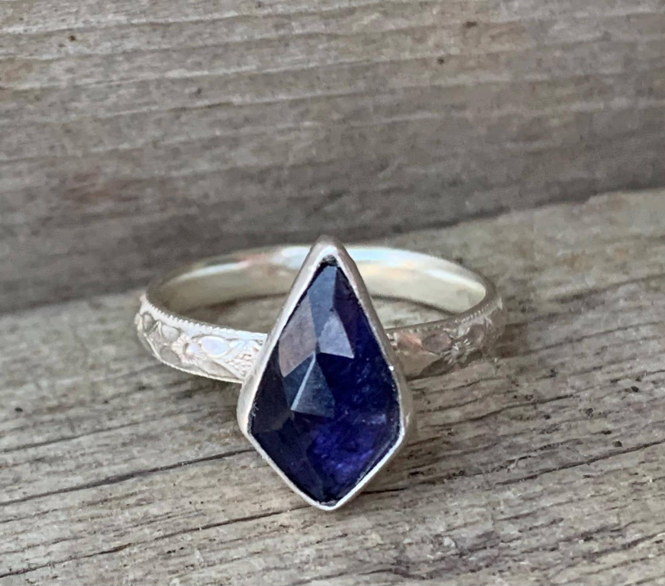 Dainty Diamond Shaped Faceted Iolite Sterling Silver Ring | Size 6-6.5 | Purple Stone Ring | Engagement Ring | Solitaire Ring