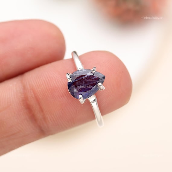 Genuine Iolite Ring: Pear Cut, 925 Sterling Silver, Prong Setting Genuine Iolite Ring: Pear Cut, 925 Sterling Silver, Prong Setting