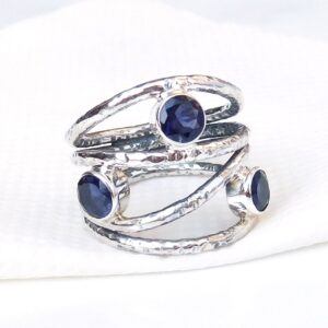 Hammered Sterling Silver Iolite Ring: Handmade Solitaire Jewelry