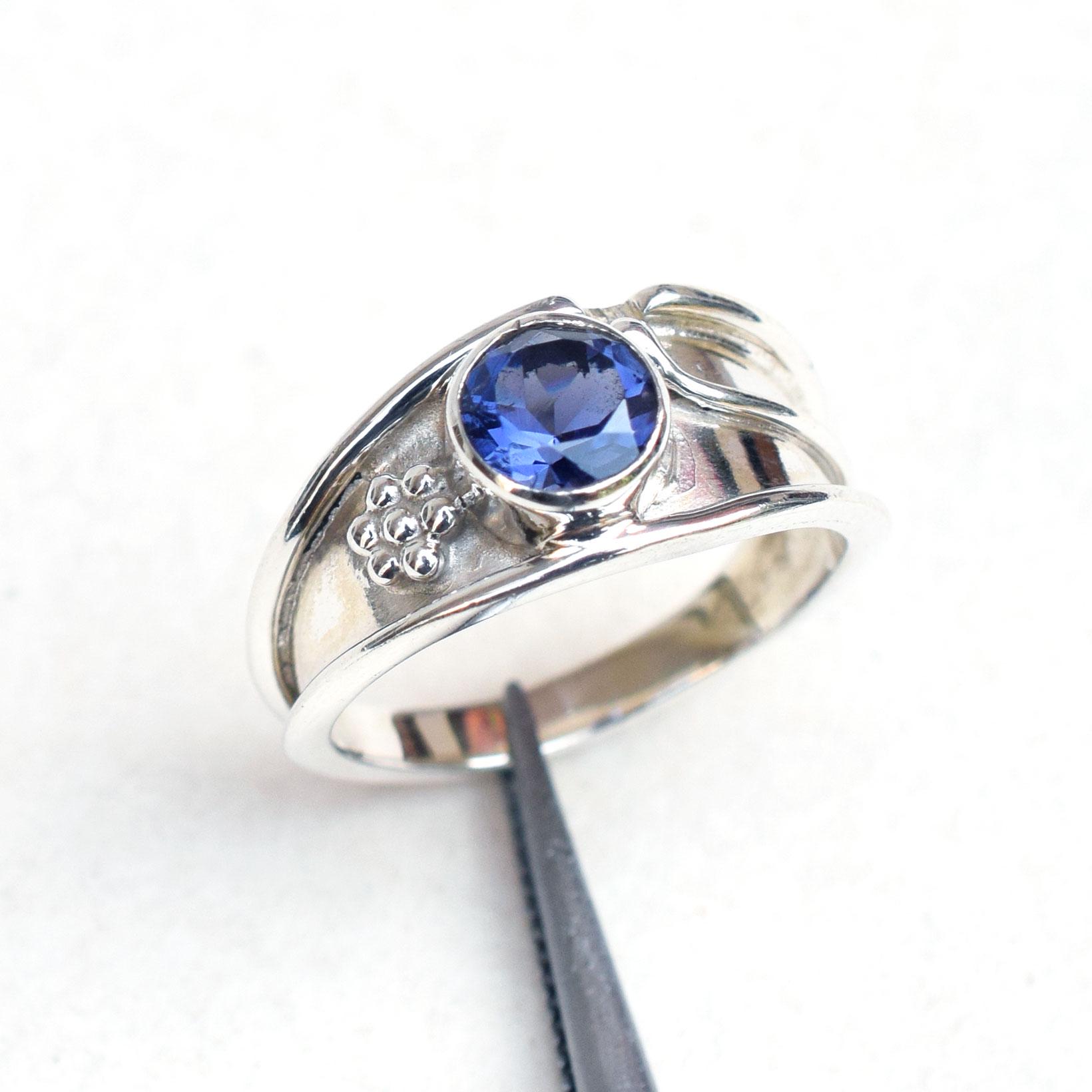 Handmade Iolite Ring: 925 Sterling Silver, March Birthstone