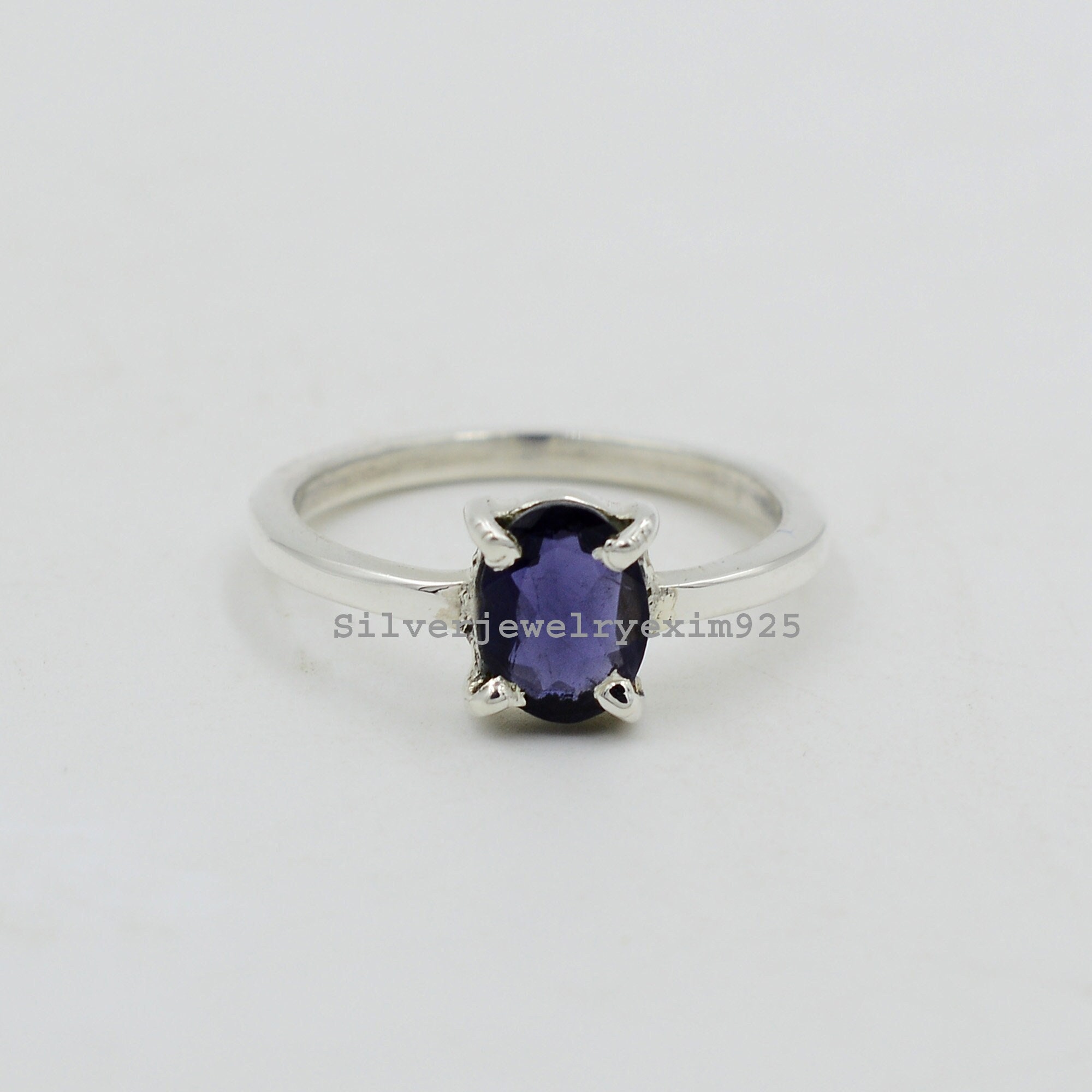 Handmade Iolite 925 Sterling Silver Ring: Oval Gemstone