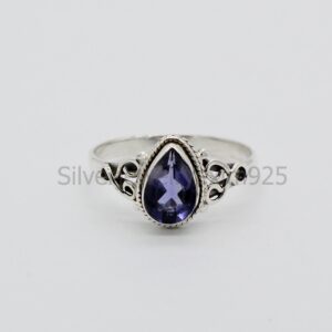 Handmade Pear Iolite Ring: Dainty Sterling Silver Boho Ring Handmade Pear Iolite Ring: Dainty Sterling Silver Boho Ring