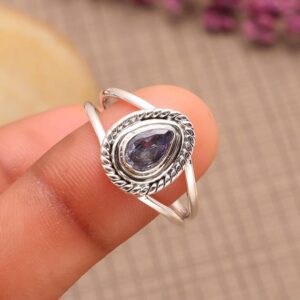 Handmade Pear Iolite Ring, Sterling Silver Anniversary Gift Handmade Pear Iolite Ring, Sterling Silver Anniversary Gift