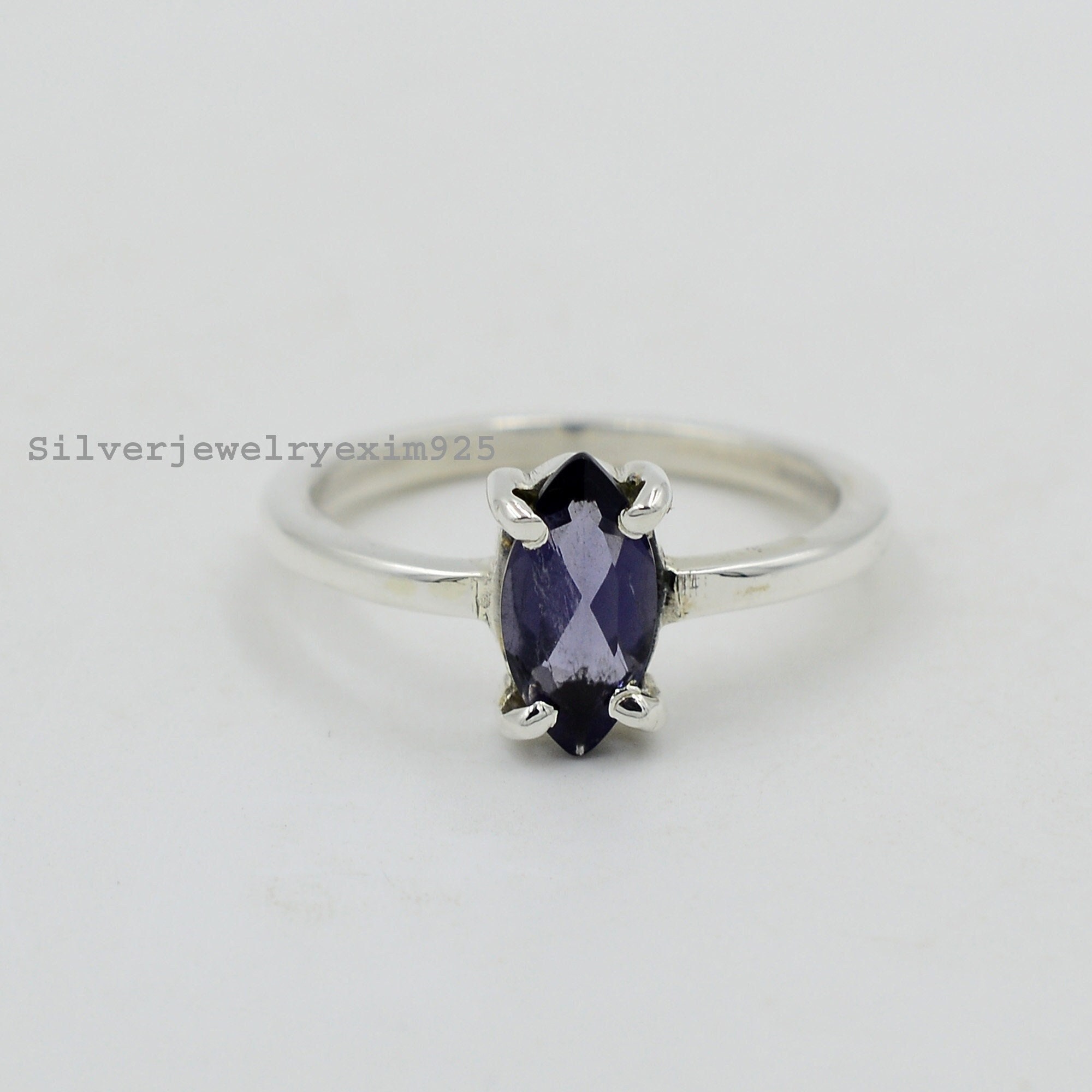 Marquise Iolite Ring: Blue Gemstone, 925 Sterling Silver