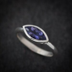 Marquise Iolite Ring, Sterling Silver Water Sapphire Solitaire