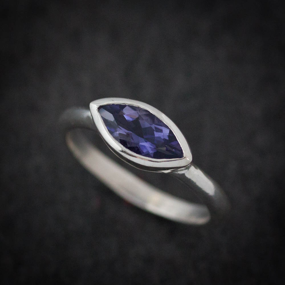 Marquise Iolite Ring, Sterling Silver Water Sapphire Solitaire Marquise Iolite Ring, Sterling Silver Water Sapphire Solitaire