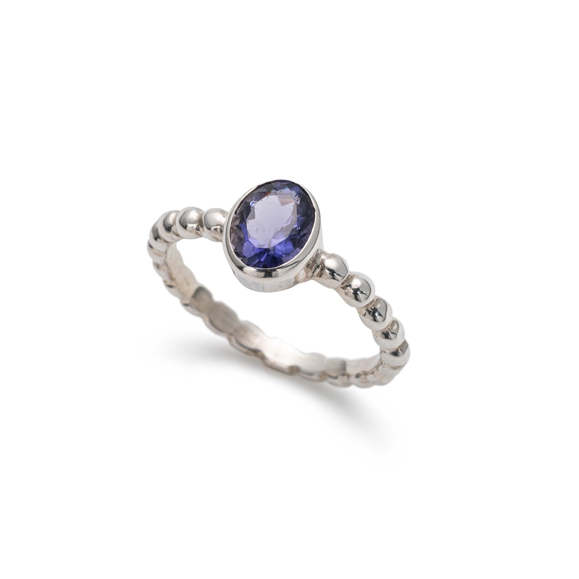 Minimalist Purple Ring, Natural Iolite Ring, Solitaire Band, Bezel Ring, Stackable Silver Ring, Oval Silver Ring, For Her, Bands By Adina