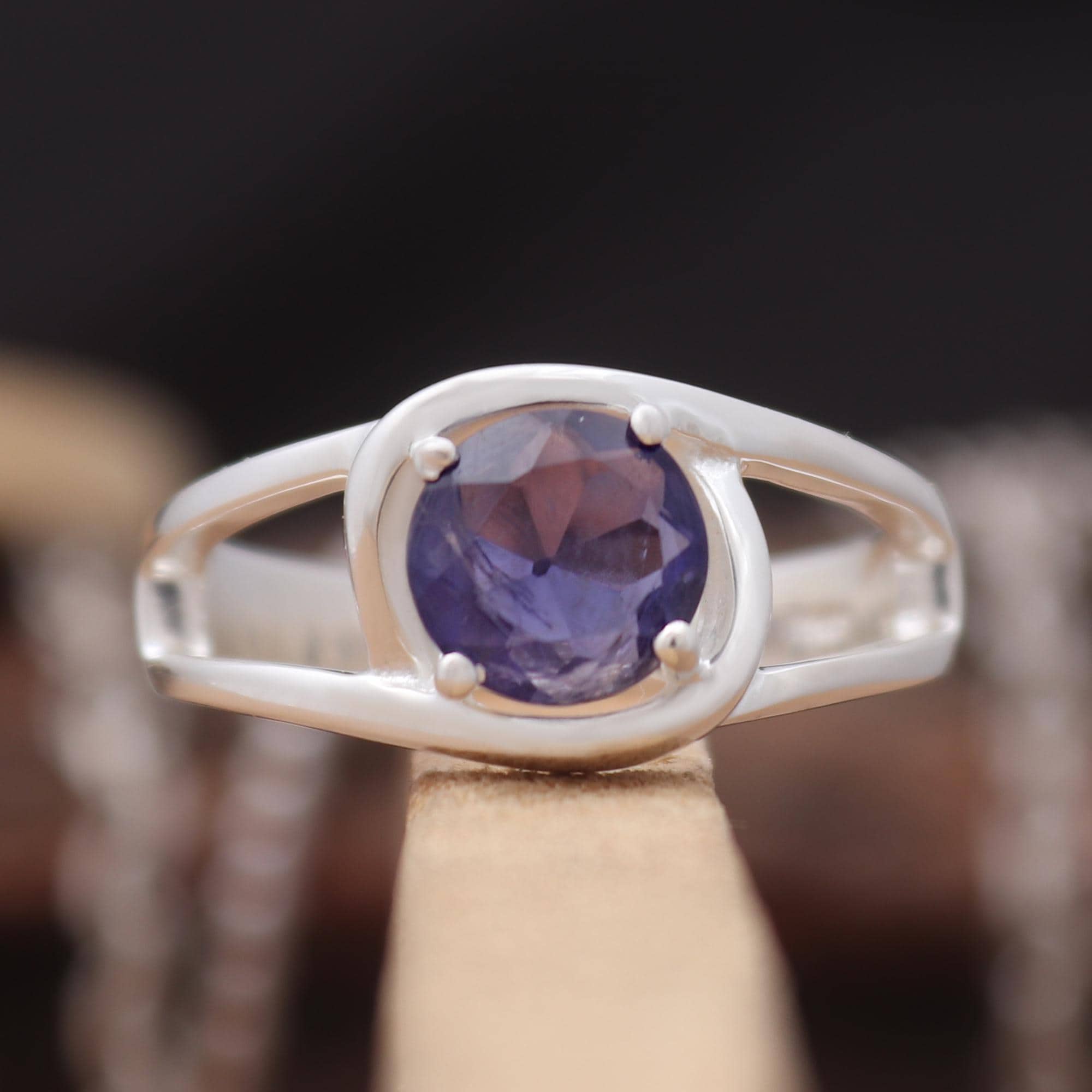 Natural Iolite Ring, 925 Sterling Silver Wedding Ring, Round Cut Gemstone Statement Ring, Gift For Her