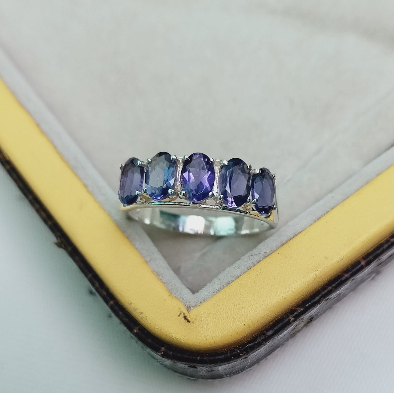 Natural Iolite Band Ring, 925 Sterling Silver Ring, Oval Cut Iolite Ring, Iolite Silver Ring Multi Iolite Ring, Hand Made Ring, Wedding Ring