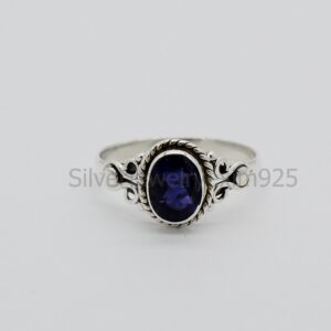 Oval Iolite Ring: Dainty 925 Sterling Silver Wedding Ring Oval Iolite Ring: Dainty 925 Sterling Silver Wedding Ring