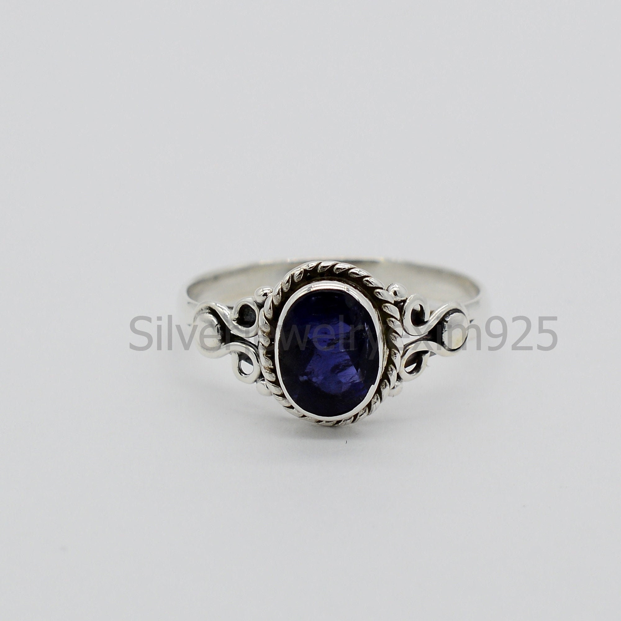 Oval Iolite Ring: Dainty 925 Sterling Silver Wedding Ring Oval Iolite Ring: Dainty 925 Sterling Silver Wedding Ring