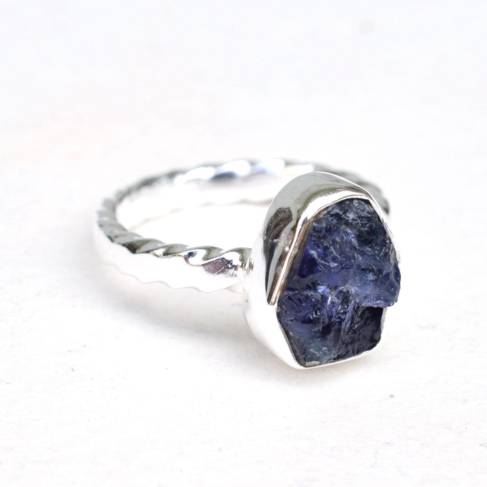 Raw Iolite Crystal Ring: Handmade 925 Sterling Silver Statement Ring