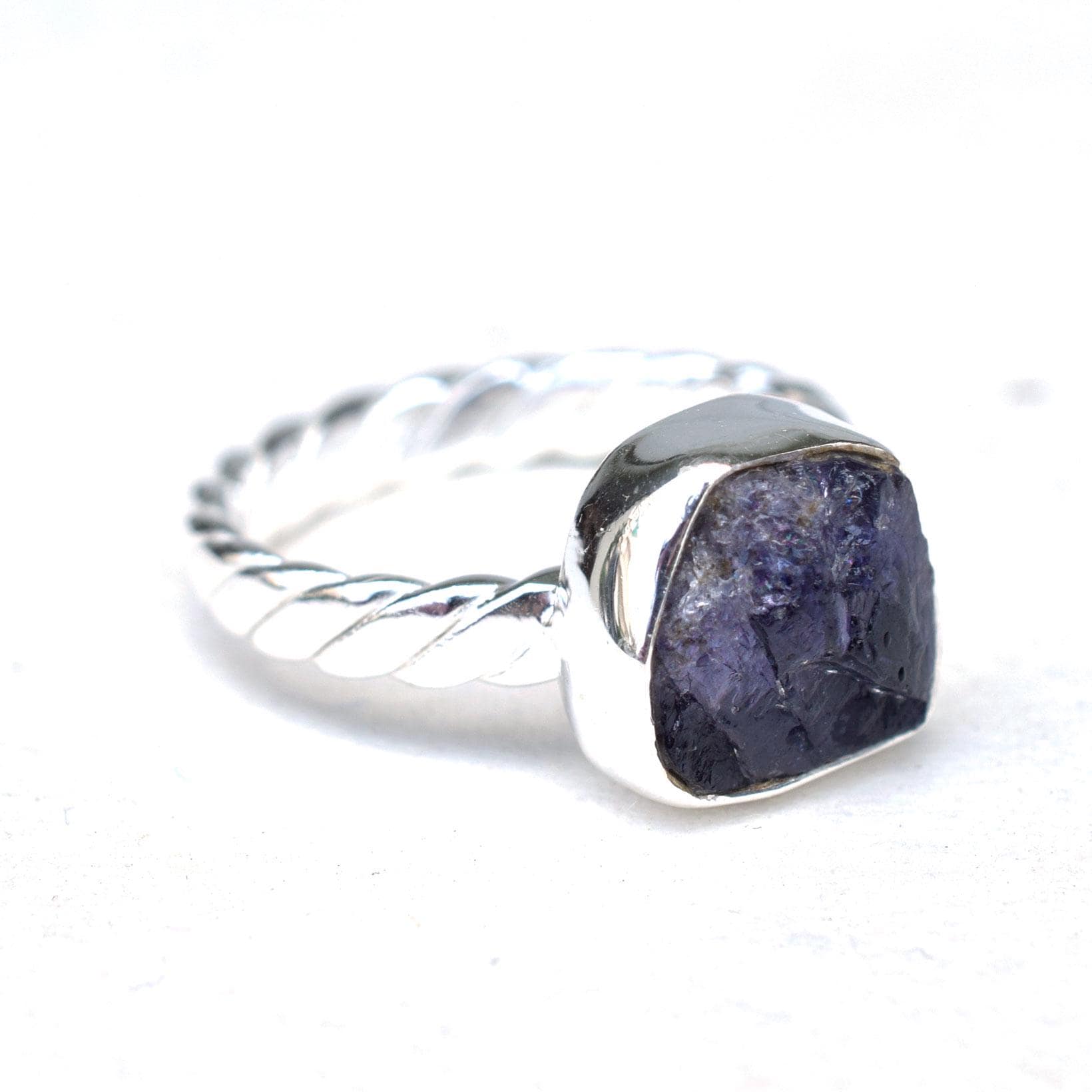 Raw Iolite Ring: Sterling Silver Bezel, March Birthstone Raw Iolite Ring: Sterling Silver Bezel, March Birthstone