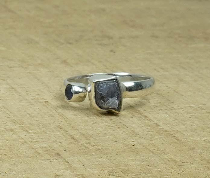 Rough Iolite Sterling Silver Ring: Handmade Adjustable Gemstone Jewelry Rough Iolite Sterling Silver Ring: Handmade Adjustable Gemstone Jewelry
