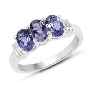 Iolite Silver Ring, Natural 3-stone Iolite Ring In 925 Sterling Silver, Iolite Silver Ring For Women Iolite Silver Ring, Natural 3-stone Iolite Ring In 925 Sterling Silver, Iolite Silver Ring For Women