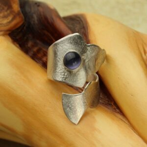Iolite Silver Ring, Violet Blue Natural Cabochon Sterling Silver Ring, Viking Stone, Adjustable, Size 7 & 8 Iolite Silver Ring, Violet Blue Natural Cabochon Sterling Silver Ring, Viking Stone, Adjustable, Size 7 & 8