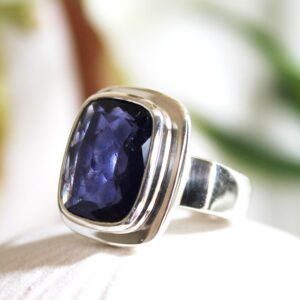 Iolite Stone Ring: Rectangular Cut Sterling Silver Unisex Ring, Size 10-10.5 Iolite Stone Ring: Rectangular Cut Sterling Silver Unisex Ring, Size 10-10.5