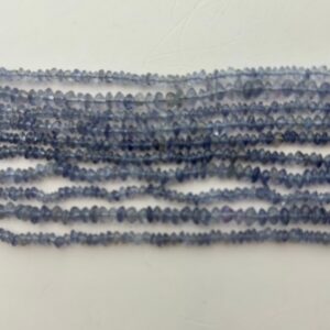 3-4mm rondelle Iolite Gemstone Beads. 15” strand of rondelle Iolite, approx. 3-4mm in diameter and 2-3mm in width.