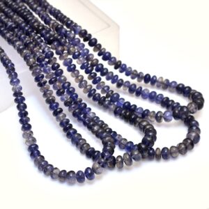 Aaa+ Iolite 5mm-7mm Smooth Rondelle Graduating Beads | 18inch Strand | Natural Blue Iolite Semi Precious Gemstone Loose Beads For Jewelry