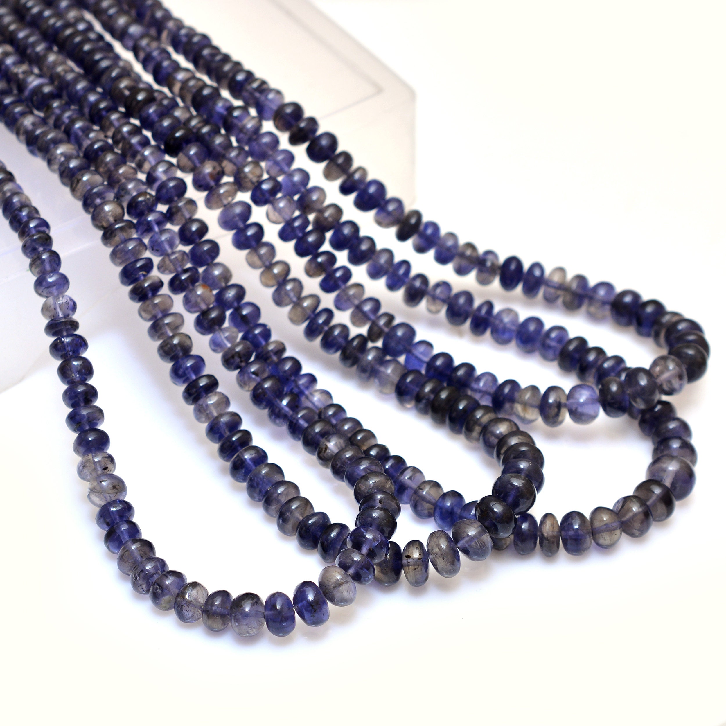 Aaa+ Iolite 5mm-7mm Smooth Rondelle Graduating Beads | 18inch Strand | Natural Blue Iolite Semi Precious Gemstone Loose Beads For Jewelry Aaa+ Iolite 5mm-7mm Smooth Rondelle Graduating Beads | 18inch Strand | Natural Blue Iolite Semi Precious Gemstone Loose Beads For Jewelry