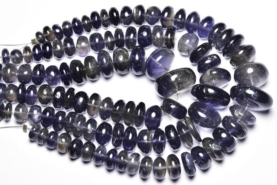 Iolite Rondelle Beads - 7.5 Inches - Natural Smooth Iolite Rondelle - Size Is 6.5 - 12 Mm #2527 Iolite Rondelle Beads - 7.5 Inches - Natural Smooth Iolite Rondelle - Size Is 6.5 - 12 Mm #2527