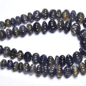 Beautiful Big Iolite Carved Melon Beads - 7 inches - Natural Hand Carved Iolite Carving Rondelles,Size is 7-10mm #365