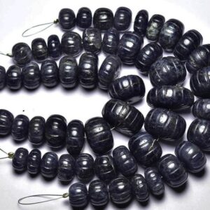 Big Iolite Hand Carved Rondelle Beads - 6.5 inches - Natural Iolite Hand Carved Rondelle - Size is 10 - 18 mm #2535A