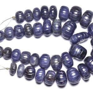 Iolite Carved Beads - 7 inches - Natural Hand Carved Big Iolite Carving Rondelles - Size is 11-18 mm #460