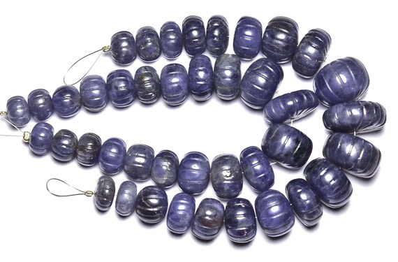 Iolite Carved Beads - 7 Inches - Natural Hand Carved Big Iolite Carving Rondelles - Size Is 11-18 Mm #460