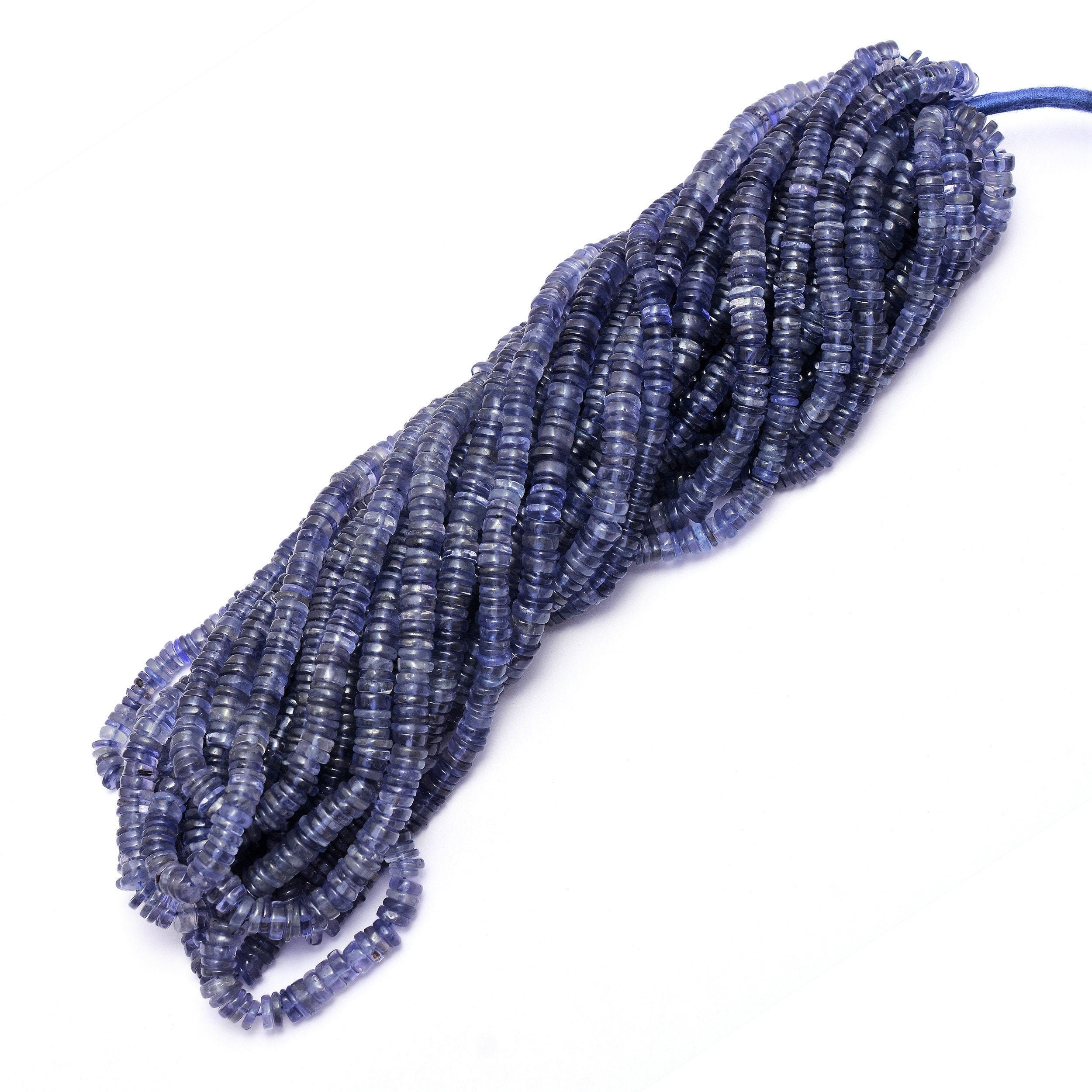 Natural Iolite Gemstone 5mm-6mm Heishi Smooth Tyre Rondelle Beads | 16inch Strand | Iolite Semi Precious Gemstone Coin / Spacer Loose Beads