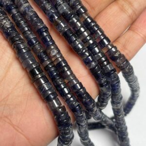 Natural Iolite Smooth Tyre Shape Gemstone Beads Size- 6-7.5 Mm, 16 Inch Strand For Making Jewelry