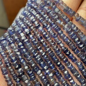 New Brand- Natural Top Quality Iolite Smooth Tyre Beads 4-5 Mm Approx Beads, 16 Inch Long Strand Blue Iolite Beads For Making Jewelry