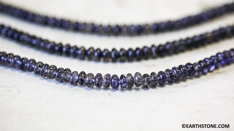 S/ Iolite 6-7mm Rondelle Beads 15.5“ Strand Dark Blue Gemstone Smooth Spacer, Natural Iolite Beads For Jewelry Supply