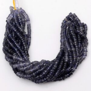 Iolite Smooth Rondelle Beads, 4.5mm to 5mm Natural Shaded Blue Iolite Round Heishi Gemstone Beads, 16 Inch Strand, GDS2131