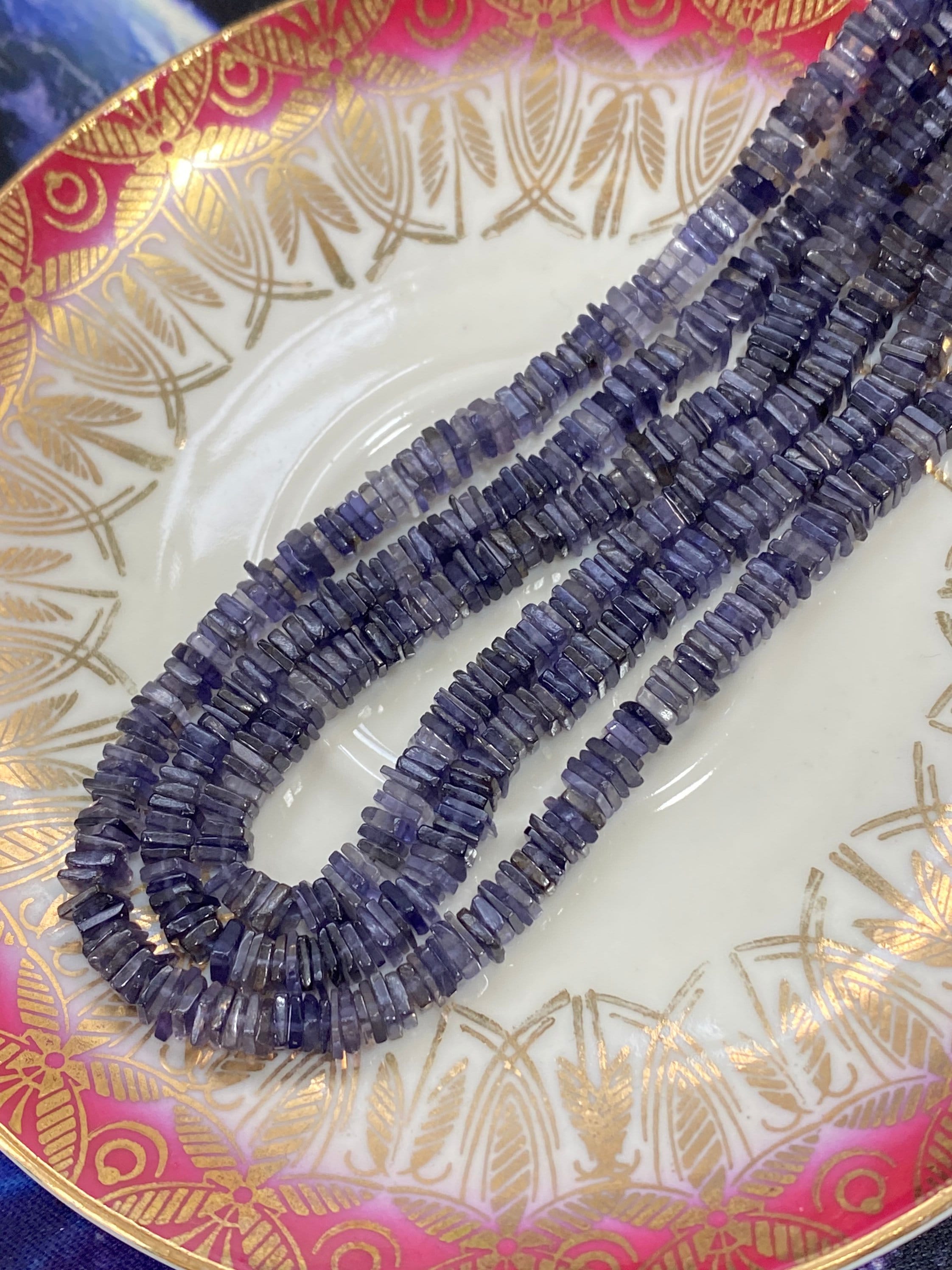 Iolite Square Heishi Rondelle Beads 4x1mm Approx   Natural Handmade Iolite Beads  / Blue  Beads / Natural Handmade Gemstone Beads / 10 Beads