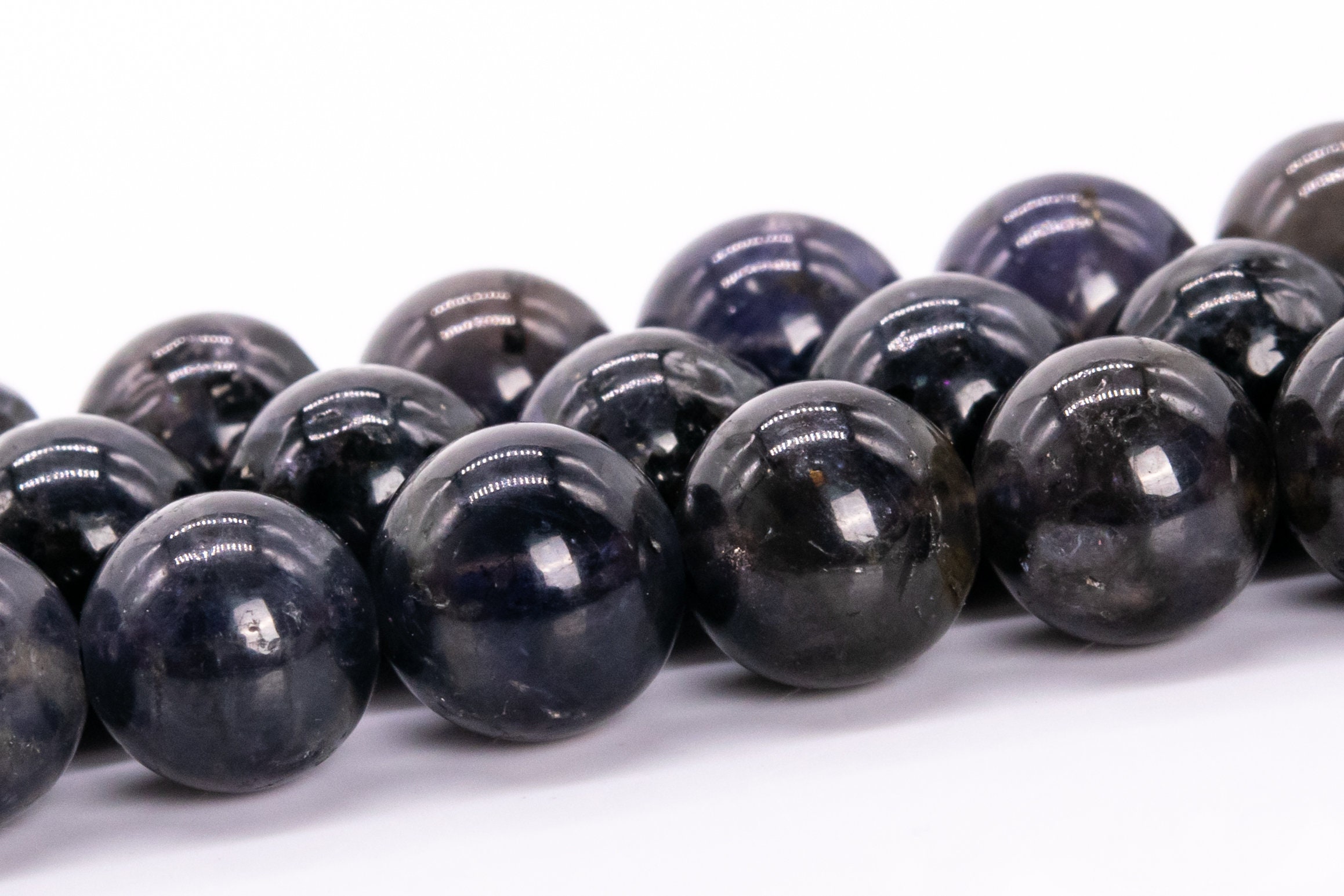 8mm Iolite Beads Black Grade A Genuine Natural Gemstone Full Strand Round Loose Beads 15" (116501-1888)