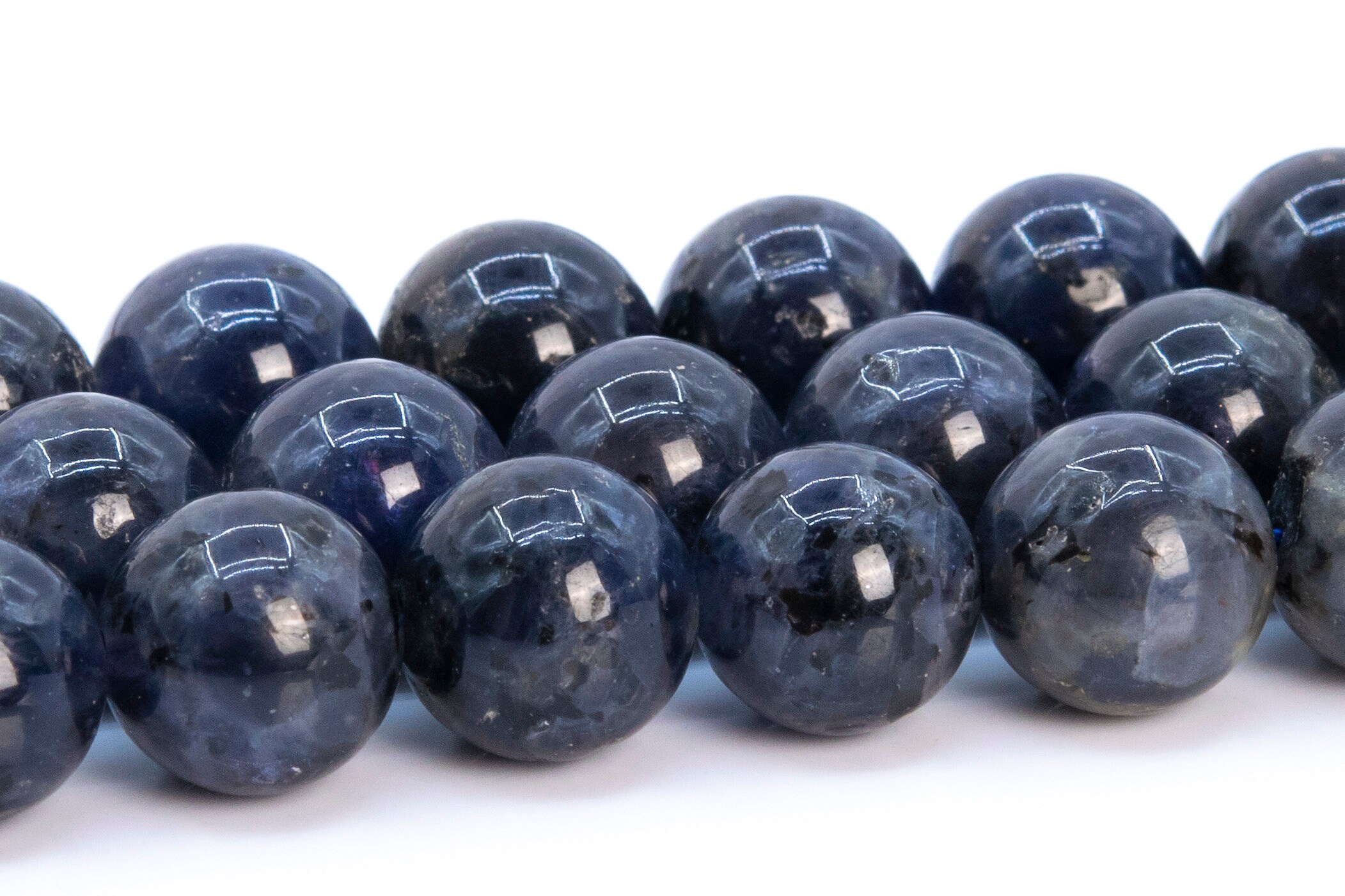 9mm Iolite Beads Dark Blue Grade A+ Genuine Natural Gemstone Round Loose Beads 15" / 7.5" Bulk Lot Options (116517)