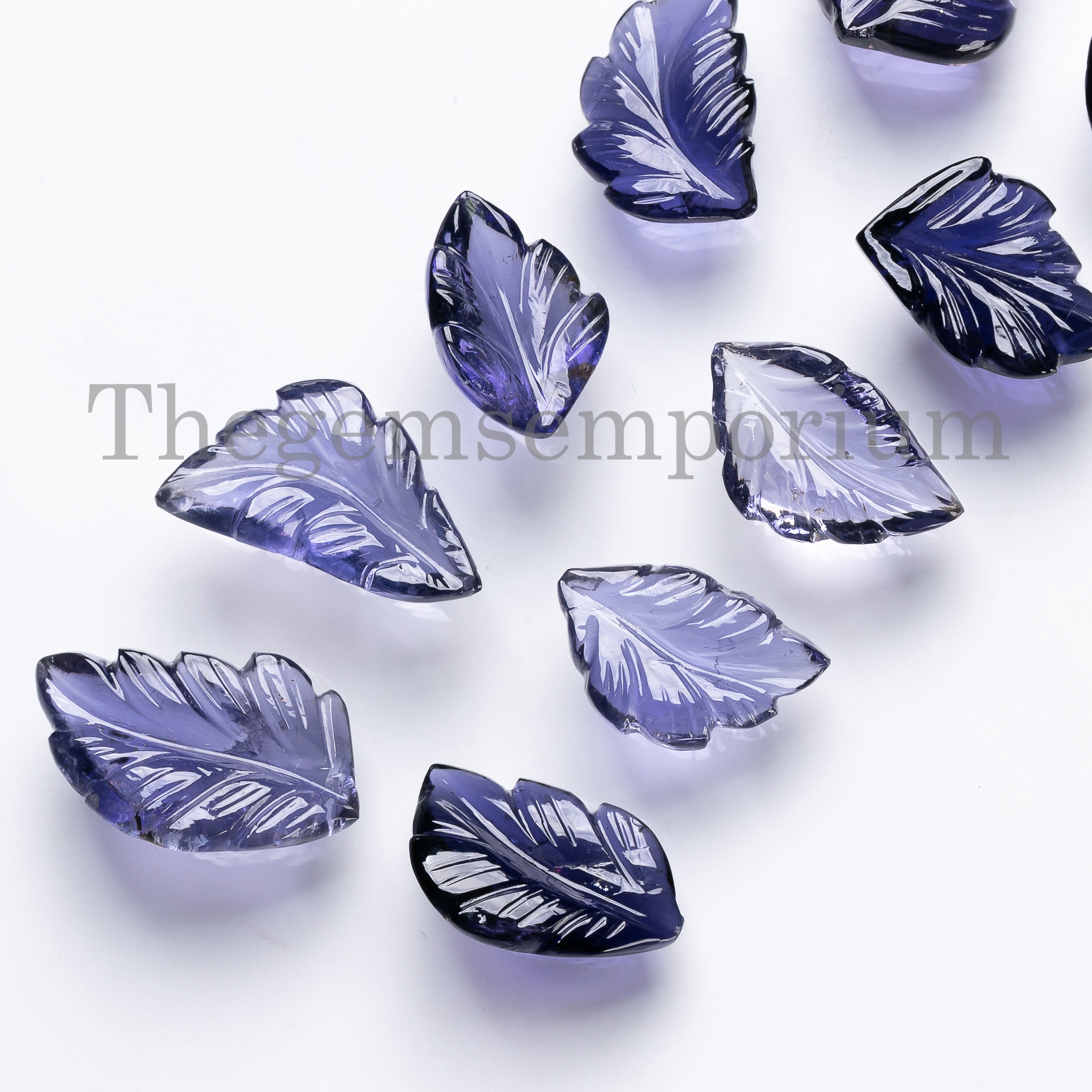 10pcs Aaa+ Quality 100% Natural Iolite Leaf Shape Carved Loose Gemstone For Jewellery, Iolite Leaf Shape Carving 9x13-10x18mm,loose Supplier