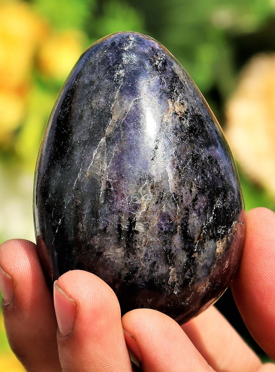 Blue Iolite Crystal Egg: Water Sapphire, Cordierite Healing Stone (65mm)