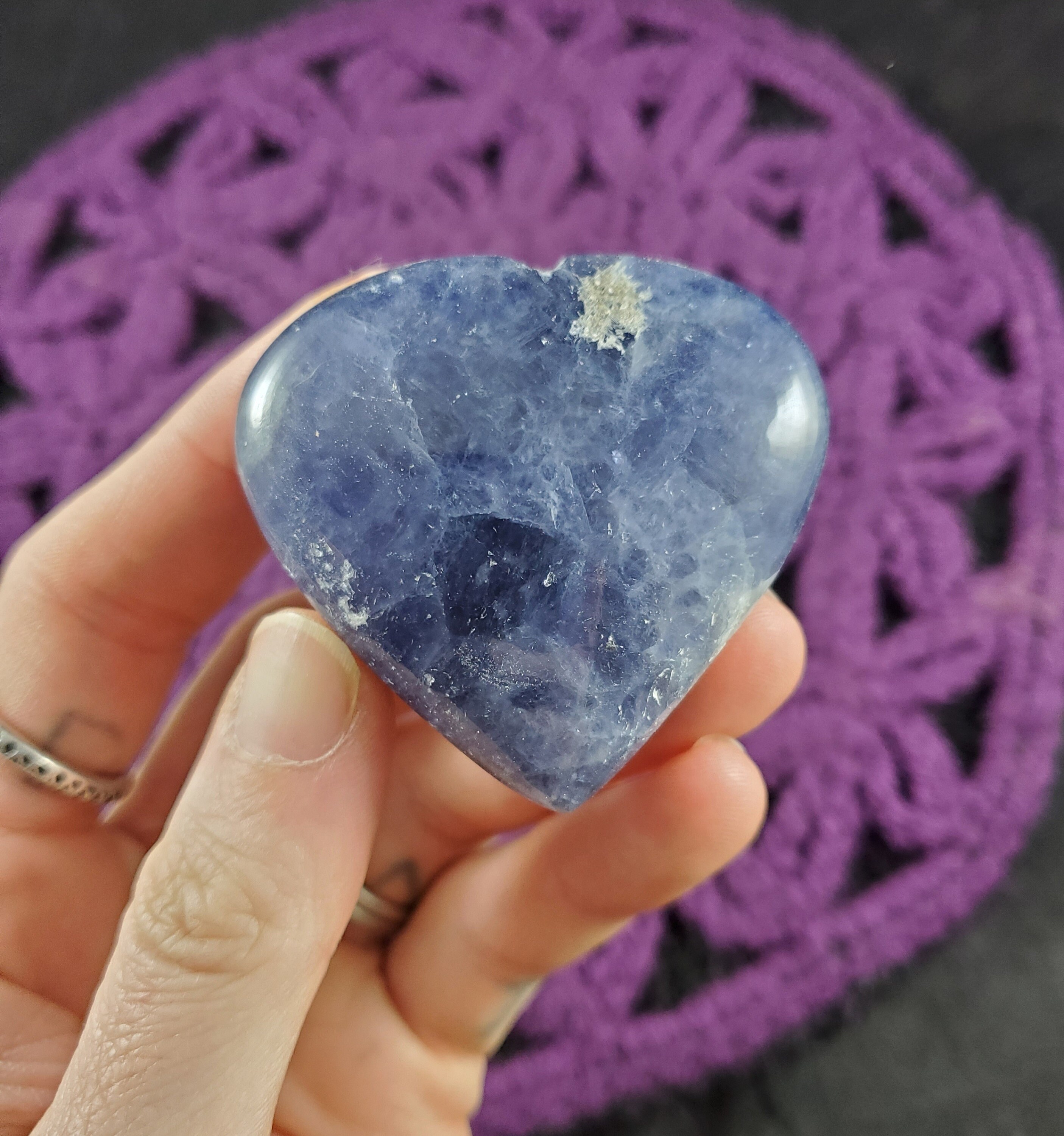 Iolite Heart Crystal Polished Stones Crystals Natural Blue Unique India Heart Shaped Carving