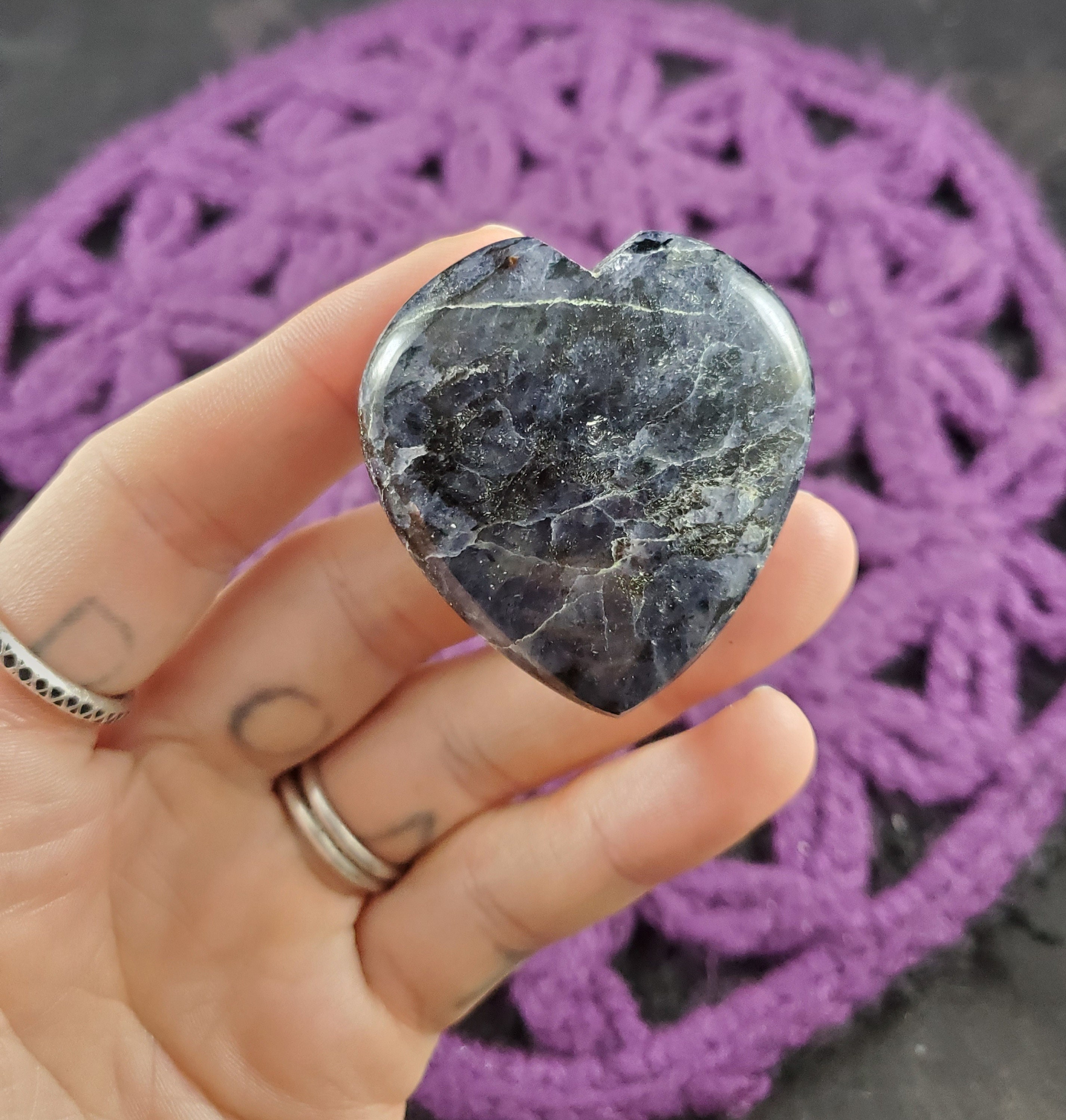 Iolite Heart Crystal Polished Stones Palmstone Crystals Natural Dark Blue Unique India Heart Shaped Carving Iolite Heart Crystal Polished Stones Palmstone Crystals Natural Dark Blue Unique India Heart Shaped Carving