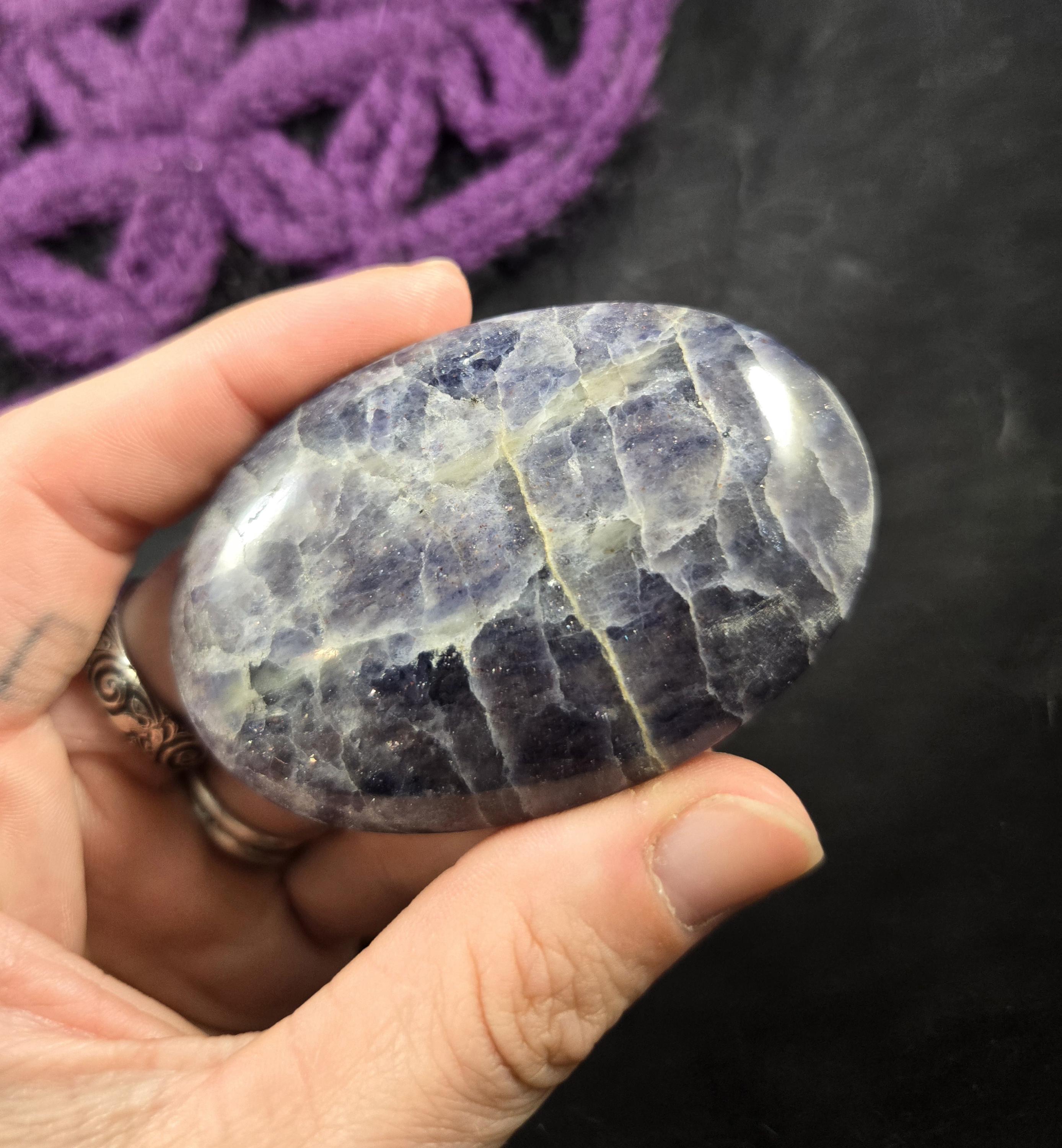 Iolite Palmstone Crystal Polished Palm Stones Gallet Crystals Natural Blue Violet  Unique India