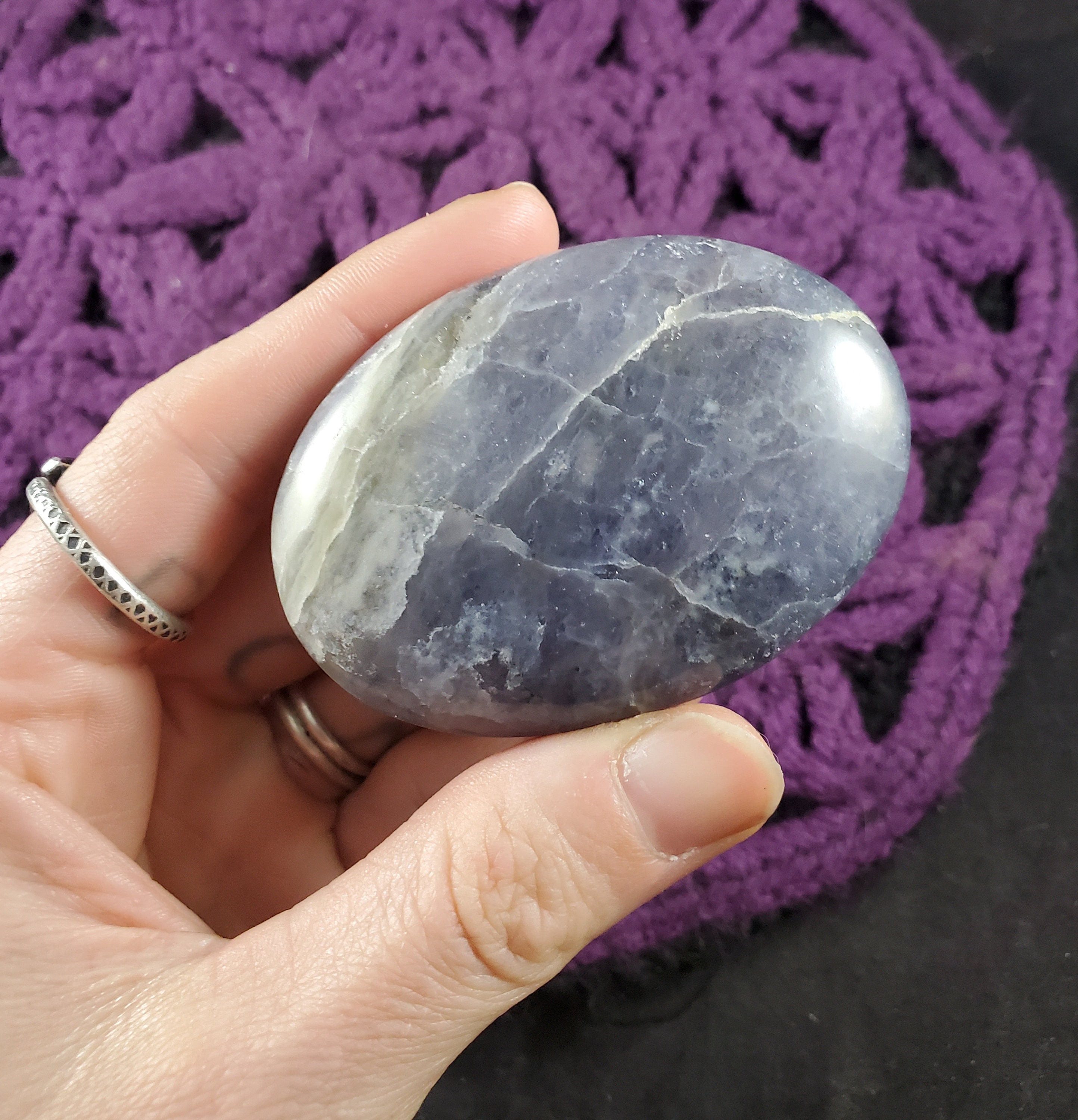 Iolite Palmstone Crystal Polished Palm Stones Gallet Crystals Natural Blue Violet  Unique India
