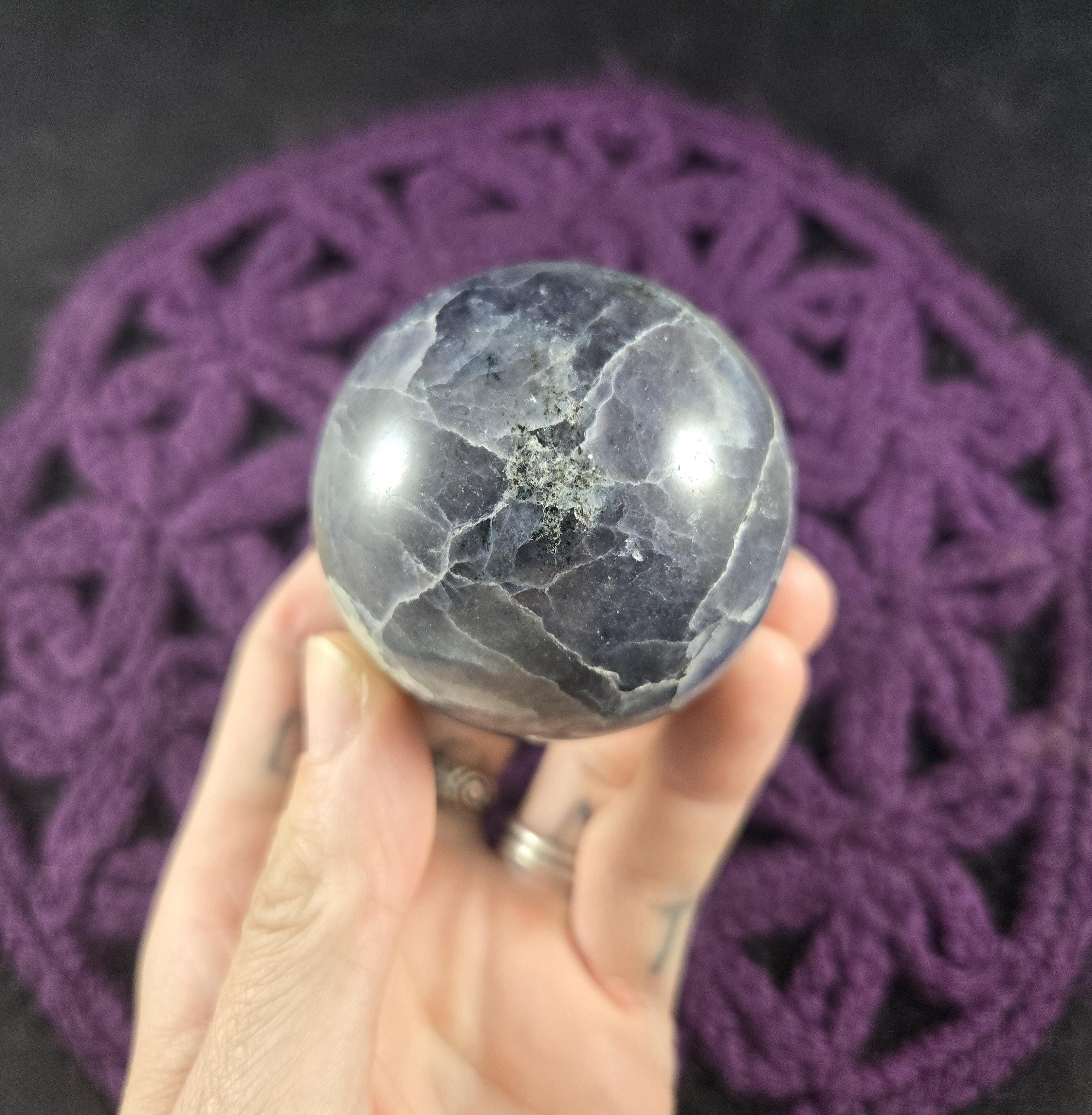 Iolite Sphere Crystal Ball Stones 52mm Carved Crystals Polished Blue Iolite India Choose Your Stand