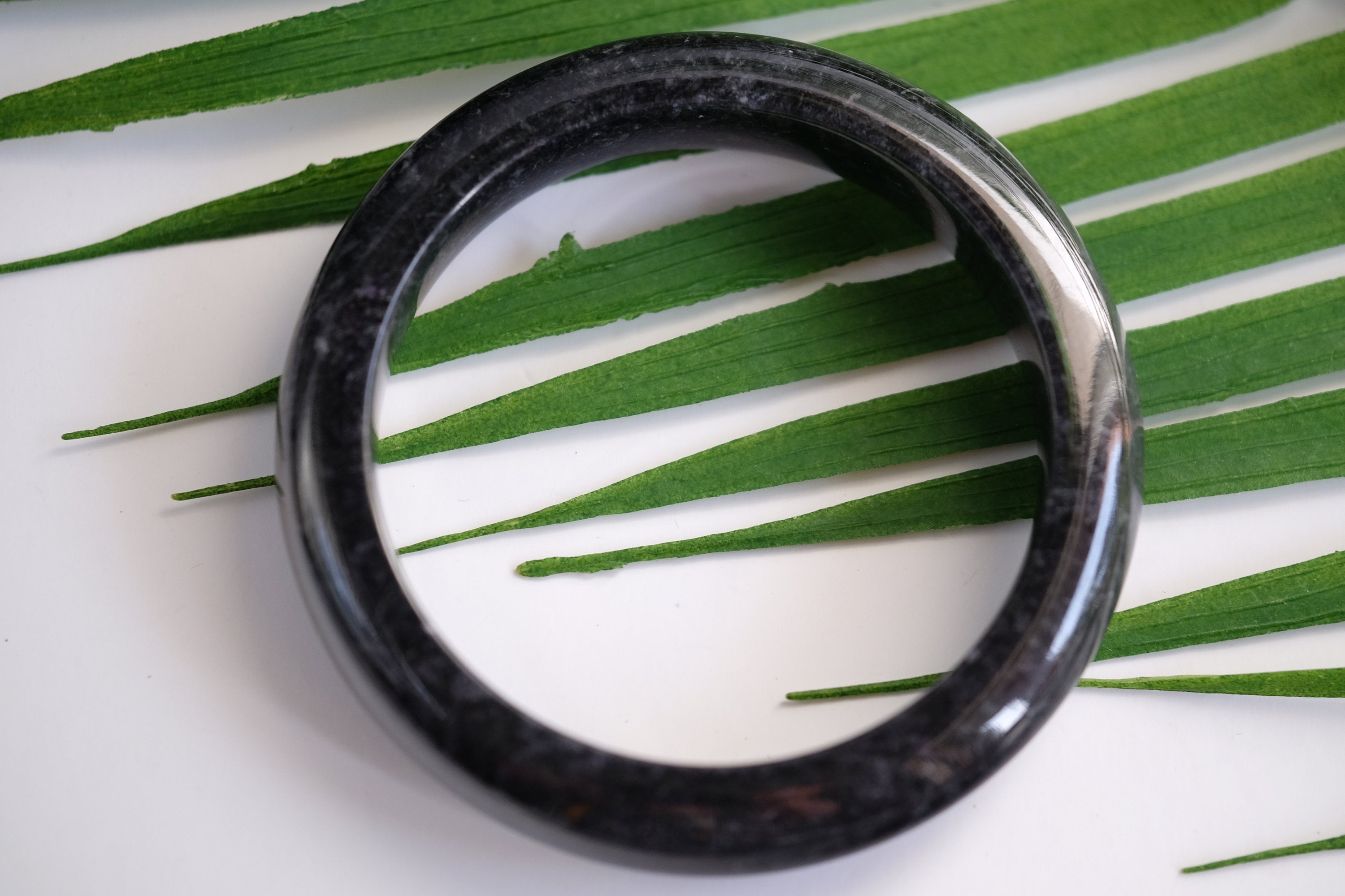 61mm Black Jadeite Bangle Type A Burmese Jade