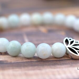 6mm Or 8mm Burmese Jade Gemstone Bracelet Optional Silver Lotus Flower Charm