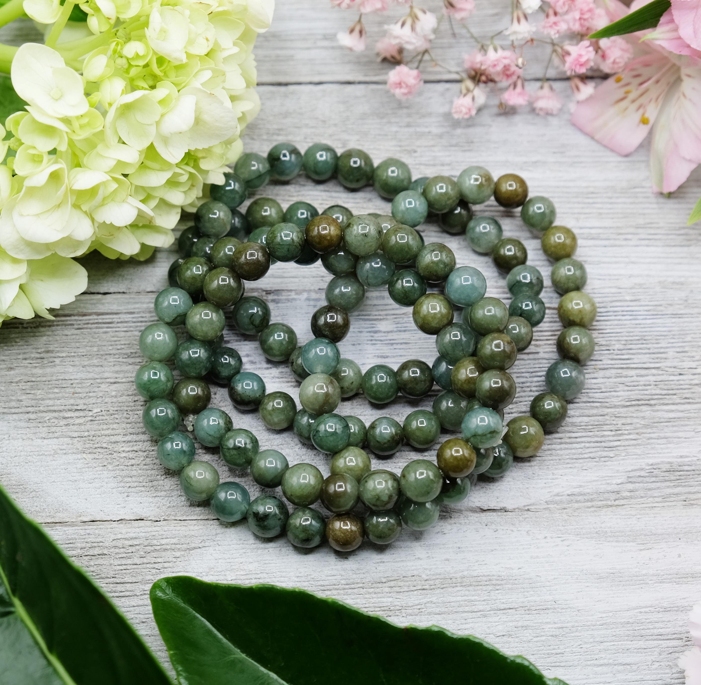 8mm Burmese Jadeite Dark Forest Green Natural Burma Myanmar Jade Stretch Bracelet