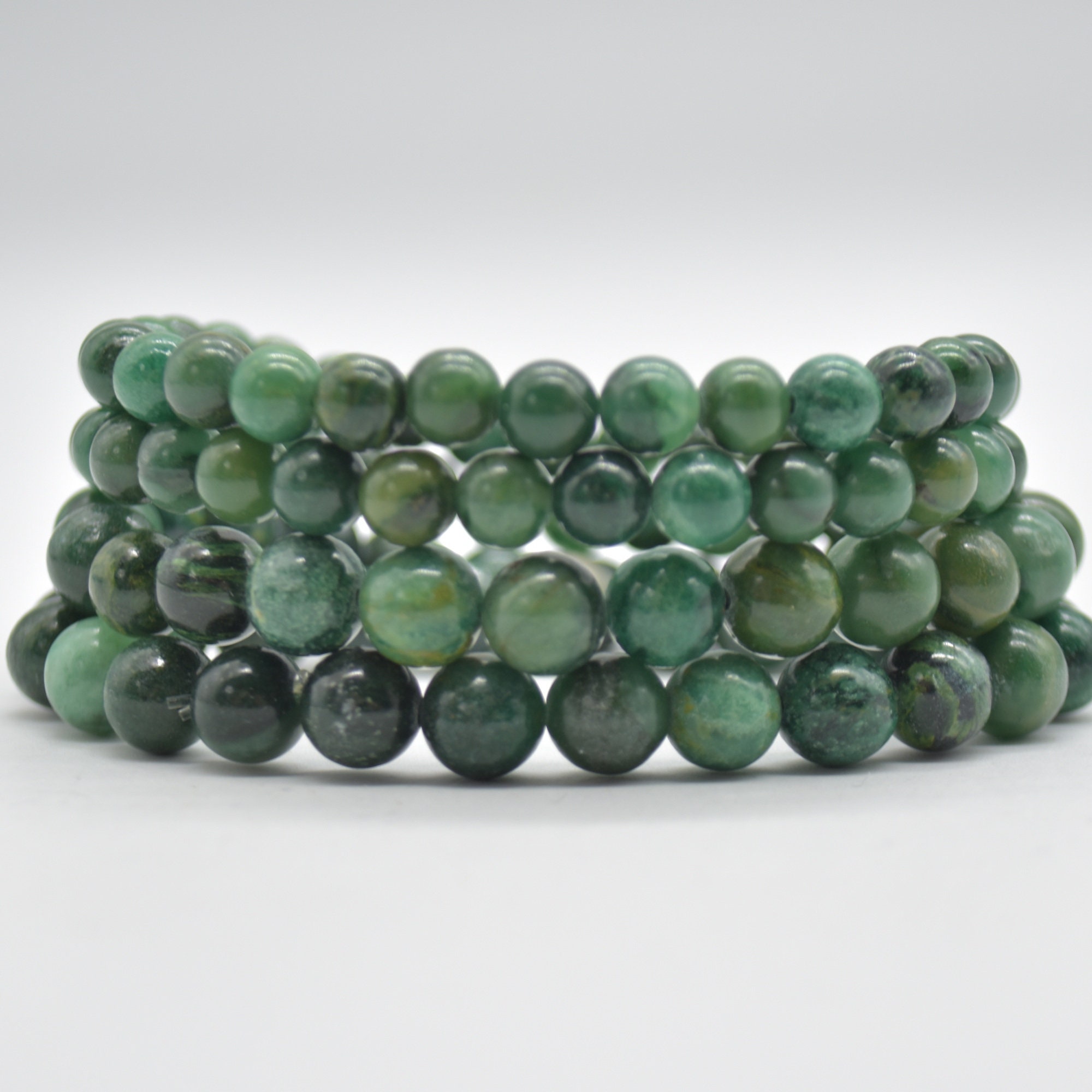 African Jade Gemstone Round Bead Bracelet Sample Strand - 6mm Or 8mm Sizes - 7.5" Long