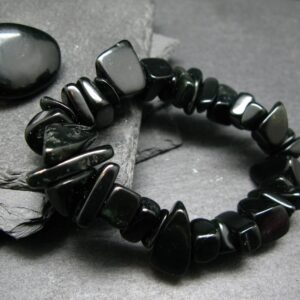 Black Jade Nephrite Genuine Bracelet ~ 7 Inches ~ 15mm Tumbled Beads