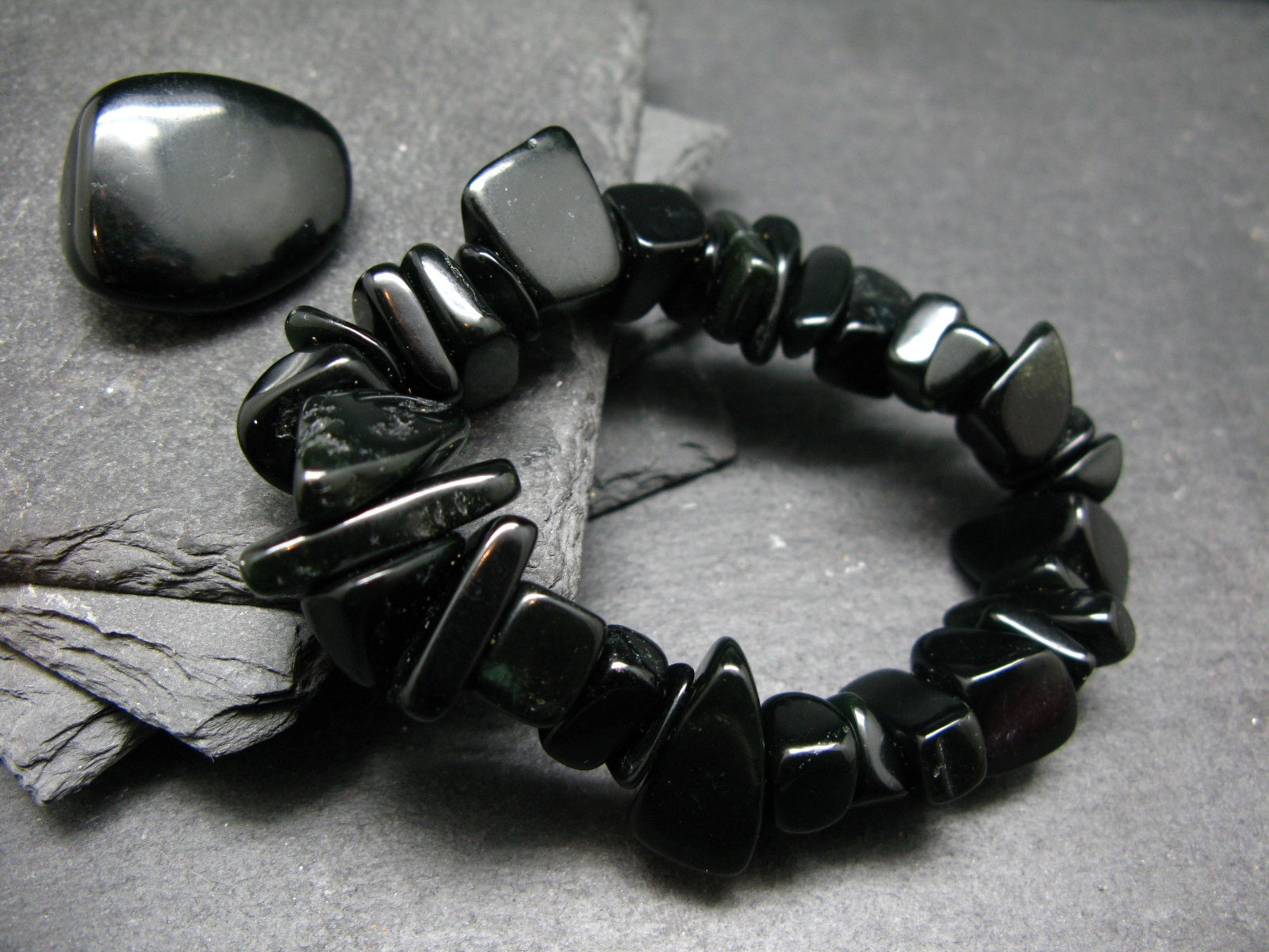 Black Jade Nephrite Genuine Bracelet ~ 7 Inches  ~ 15mm Tumbled Beads